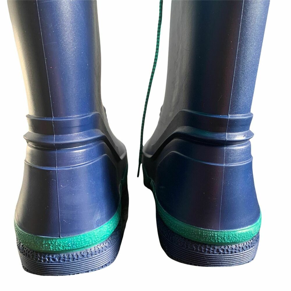 Vintage LL Bean Womens Blue Rubber Insulated Pull On Rain Wellies Boots Size 5 - Picture 3 of 10